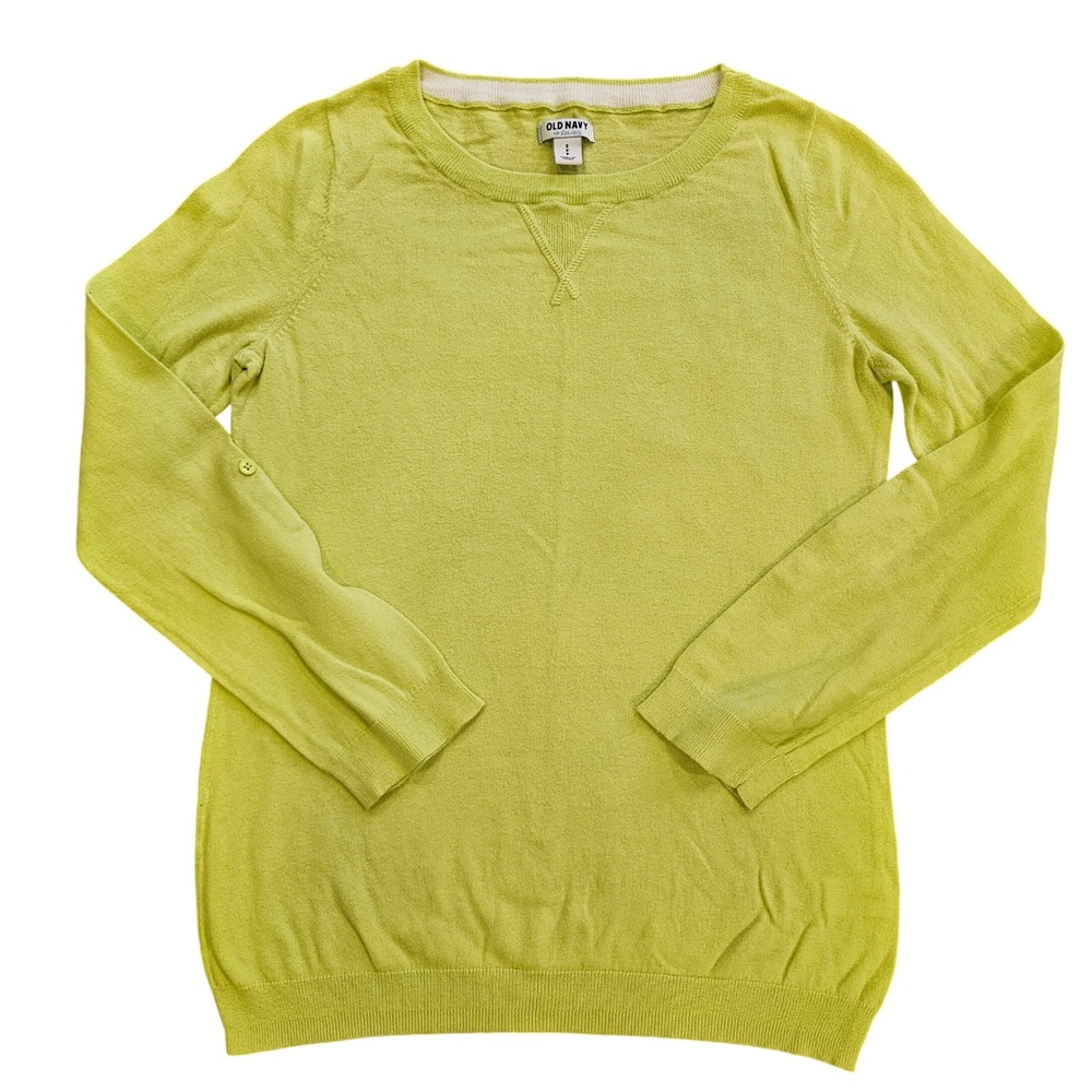 Old Navy Lemon Lime Yellow 100% Cotton Crewneck Sweater‎ Womens Small